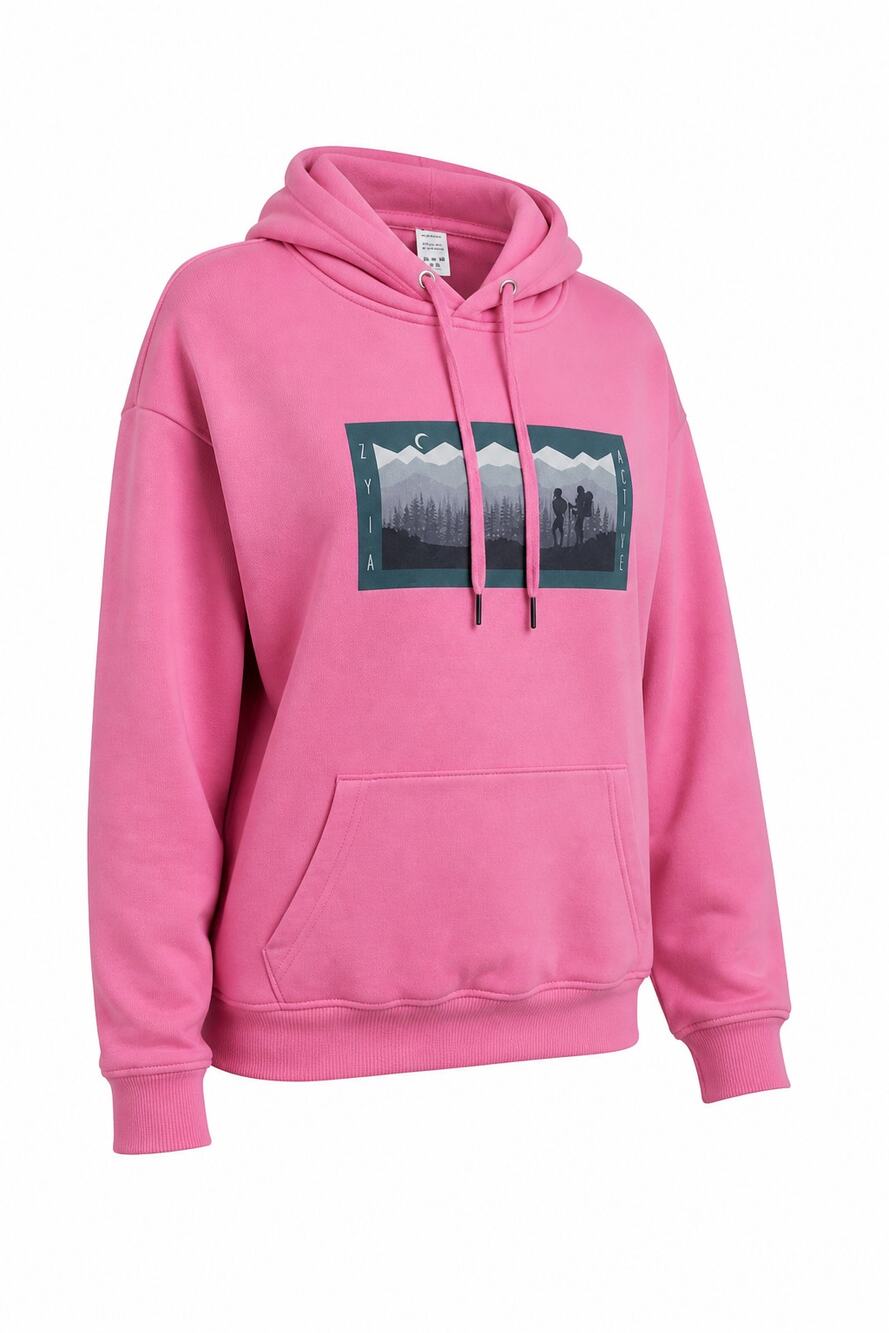 Zyia Active Pink Hoodie Womens SZ XXL Mountain Graphic Pullover Sweatshirt Cozy